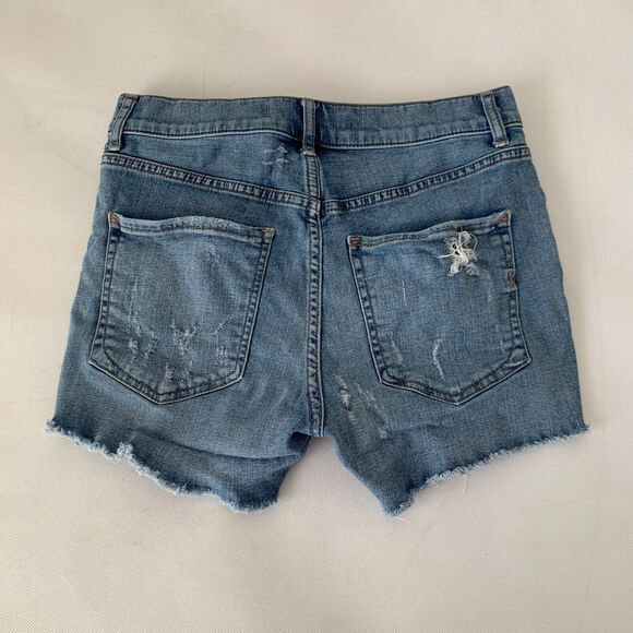 Express Denim Jean Shorts Womens 2 Shortie Vintage High Rise Distressed Metal - Picture 2 of 12